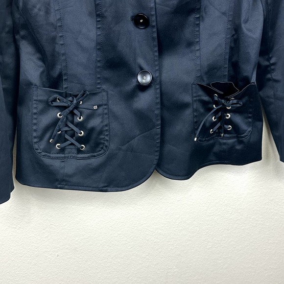 Escada Women's 38 Black Blazer Lace Up Pocket Detail - Picture 2 of 7